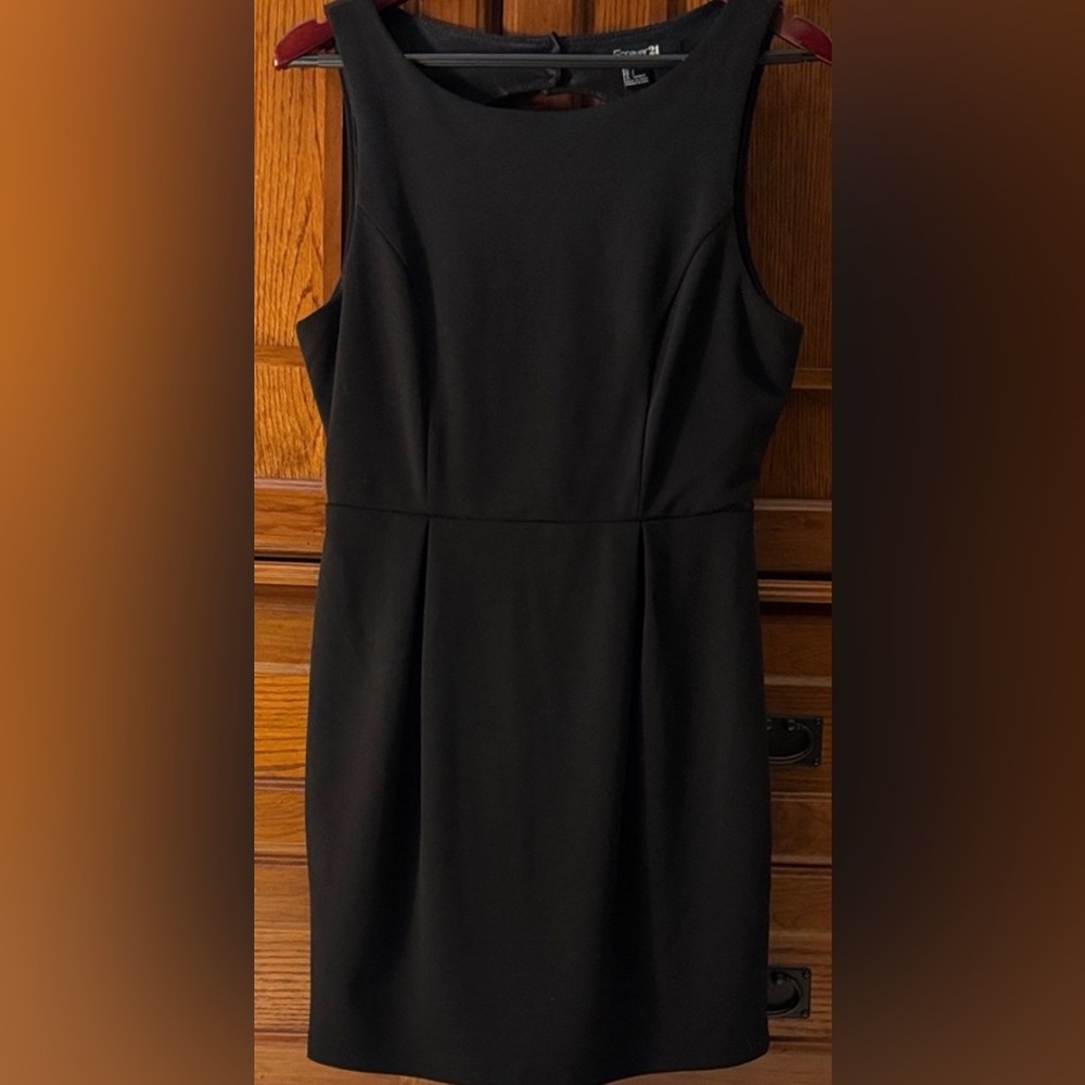 Forever 21 Little Black Dress LBD Cutout Back Pleated Cocktail Mini Sheath Party